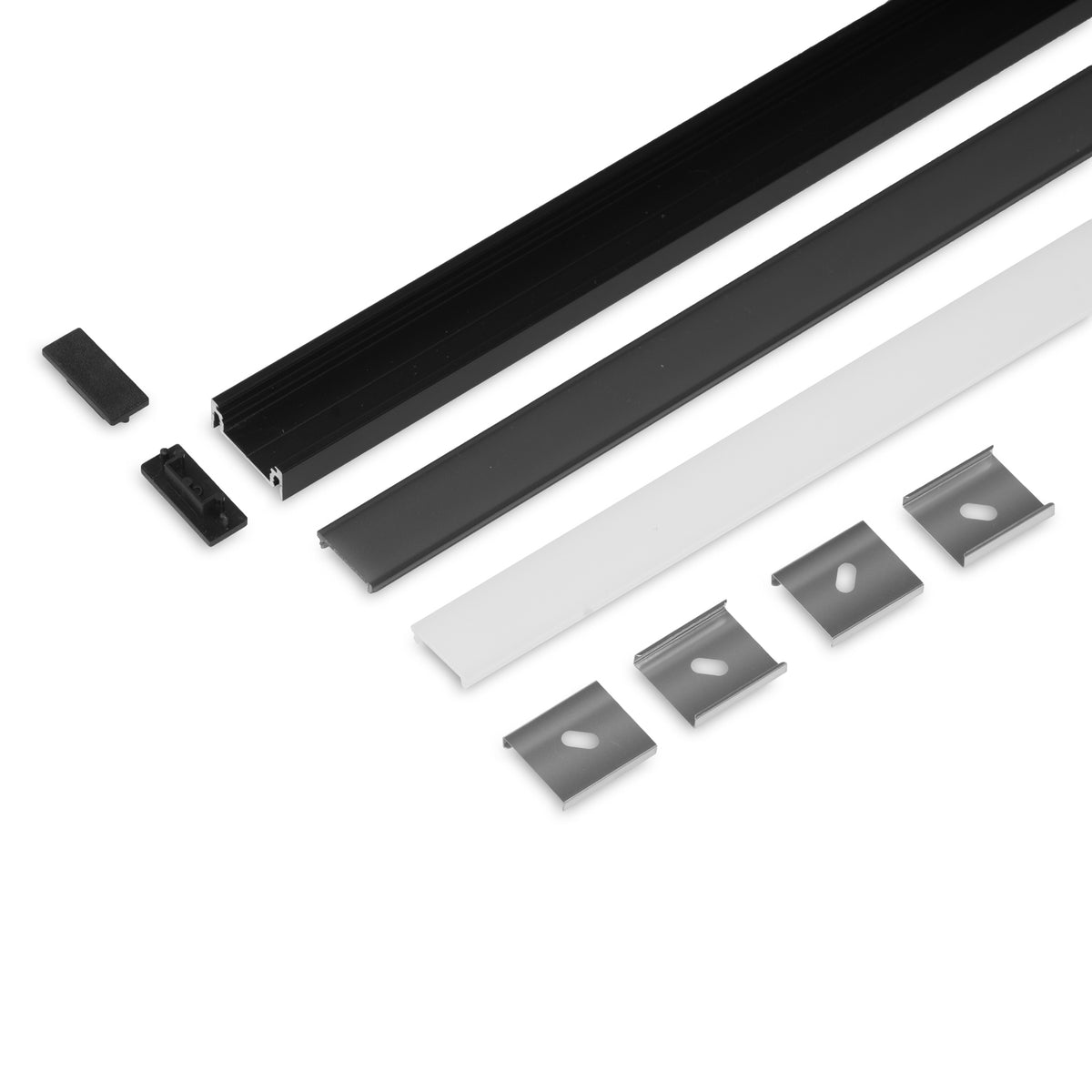 PINTA14.v2 LED-profiilisetti musta 2m, sisältää mustat ja valkoiset profiilit sekä diffuusorit.