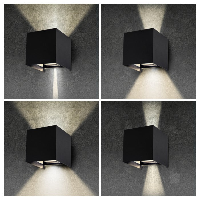 QUERK 2x3W LED-ulkovalaisin 3000K, musta seinävalaisin ylös/alas valokeilalla, säädettävä valaistus.