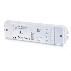 Langaton LED-vastaanotin RGBW CCT, SR-1009FA, ohjaus 12-36V, neljä kanavaa, kompakti muotoilu.