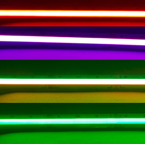 RGB+CCT LED-valonauha 18W/m värilliset viivat eri väreissä, näytetään kirkkaus ja väriominaisuudet.