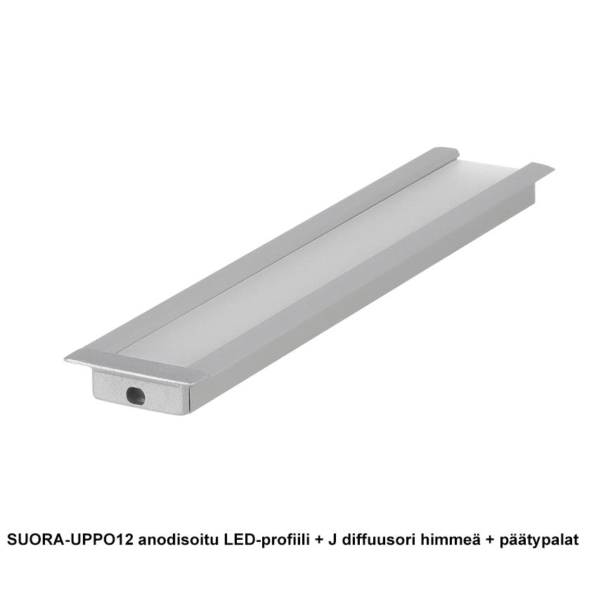 SUORA-UPPO12 LED-profiili 2m anodisoitu materiaali ja diffuusori himmeä