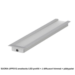 SUORA-UPPO12 LED-profiili 2m anodisoitu materiaali ja diffuusori himmeä