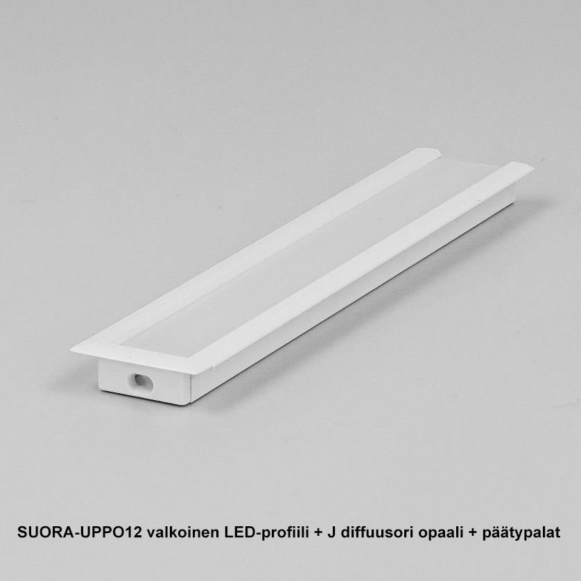 SUORA-UPPO12 LED-profiili 2m valkoinen, sisältää J-diffuusorin ja päätypalat, LED-nauhalle.