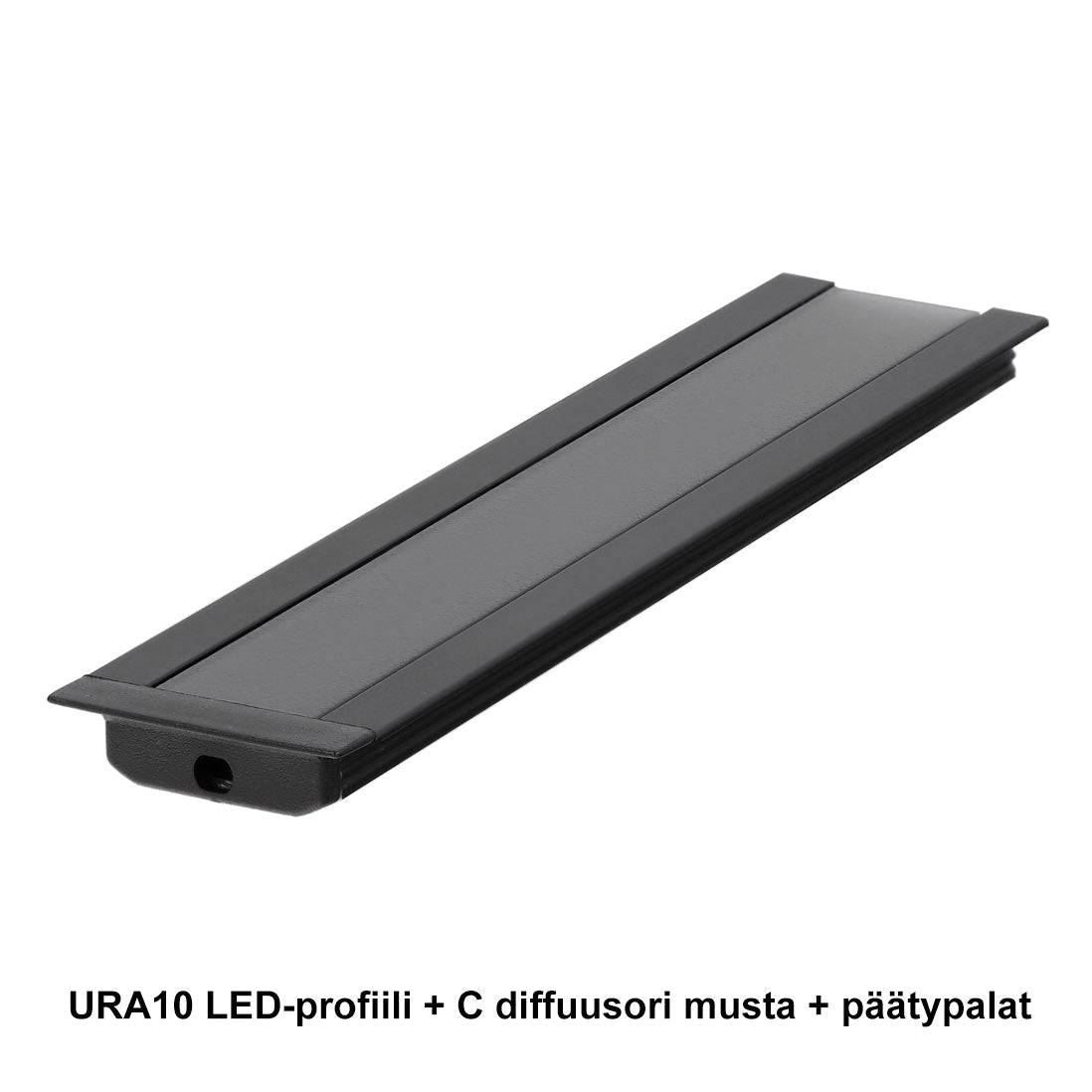 URA10 LED-profiili 2m mustana C-diffuusorin ja päätypalojen kanssa