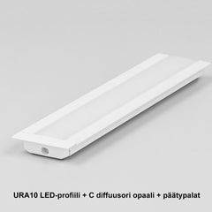 URA10 LED-profiili 2m ja C diffuusori opaalilla sekä päätuotteilla