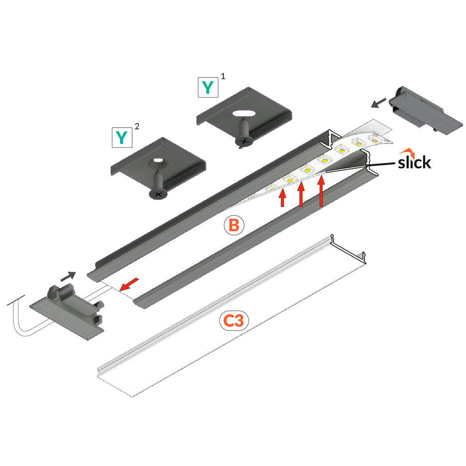 URA14.v2 LED-profiili, asennuskuva