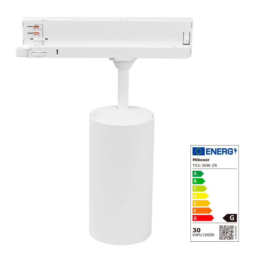 Valkoinen 30W CCT LED-kiskovalaisin Zigbee, energialuokka G, 2000lm, himmennettävä, 3-vaihekiskoon