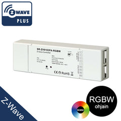 Z-Wave RGBW LED-ohjain, langaton neljän kanavan ohjaus RGBW-valoille, malli SR-ZV9103FA-RGBW.